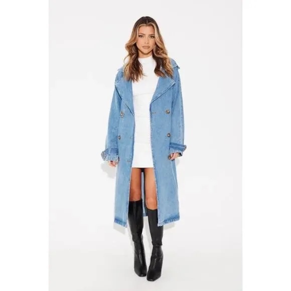 BronzeSnake Ashley Trench Coat Blue Denim 45722 - Picture 3 of 10